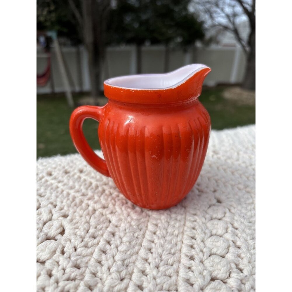 Vintage MCM Hazel Atlas Orange Moderntone Platonite Creamer Pitcher Kitsch 002 2 - Picture 2 of 8